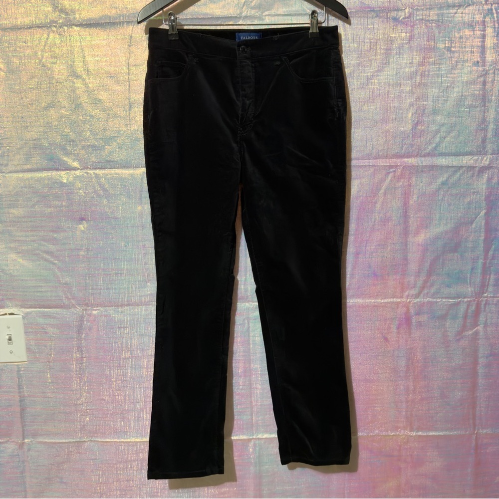 Talbots Velvet High-waist Straight Leg Pant Black Women Size 10P - Picture 1 of 9